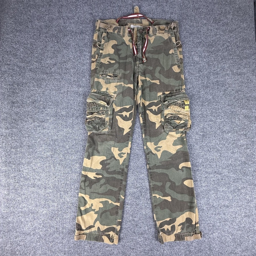 Decibel‎ Pants Mens 34x30 Green Camo Cargo Adjustable Waist Y2K Military